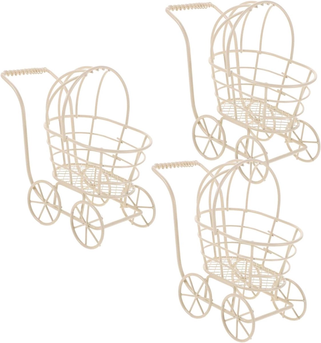miniatuur kinderwagen poppenhuis decoratie kinderspel stevige ijzeren constructie 13 cm lengte beige
