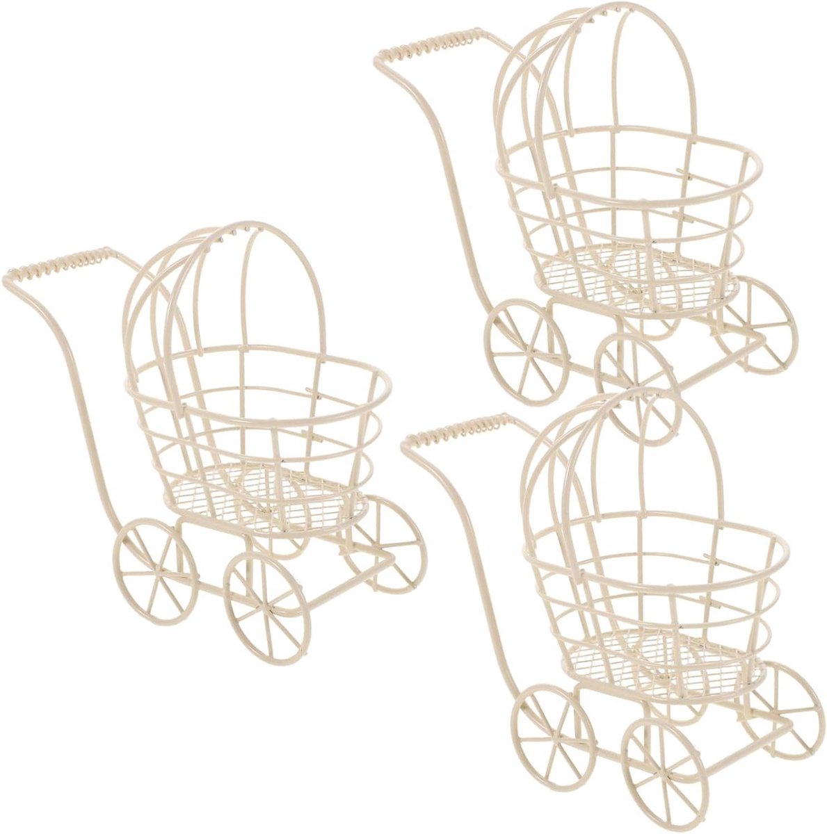 Miniatuur Kinderwagen - Poppenhuis Decoratie - Spelend Leren - Stijlvol IJzeren Ontwerp - 13 x 11.5 cm - Beige Speelgoedkruiwagen kopen online