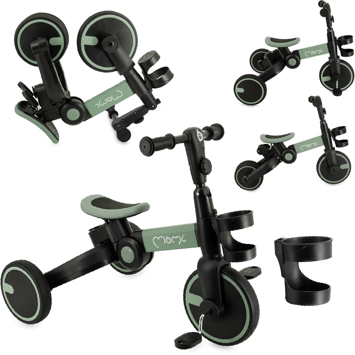 MoMi FILO - 3-in-1 Kinderfiets - Loopfiets - Driewieler - Loopauto - Opvouwbaar - Met Pedalen - Groente Driewieler kopen online