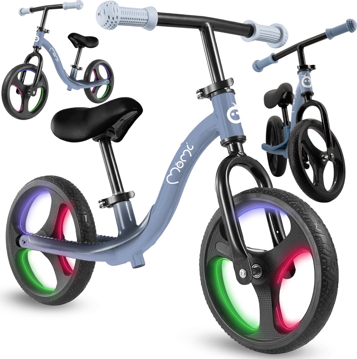 MoMi ISOKA Loopfiets met LED-wielen, Verstelbaar Zadel en Stuur – Zonder Pedalen - Blauw Loopfiets kopen online