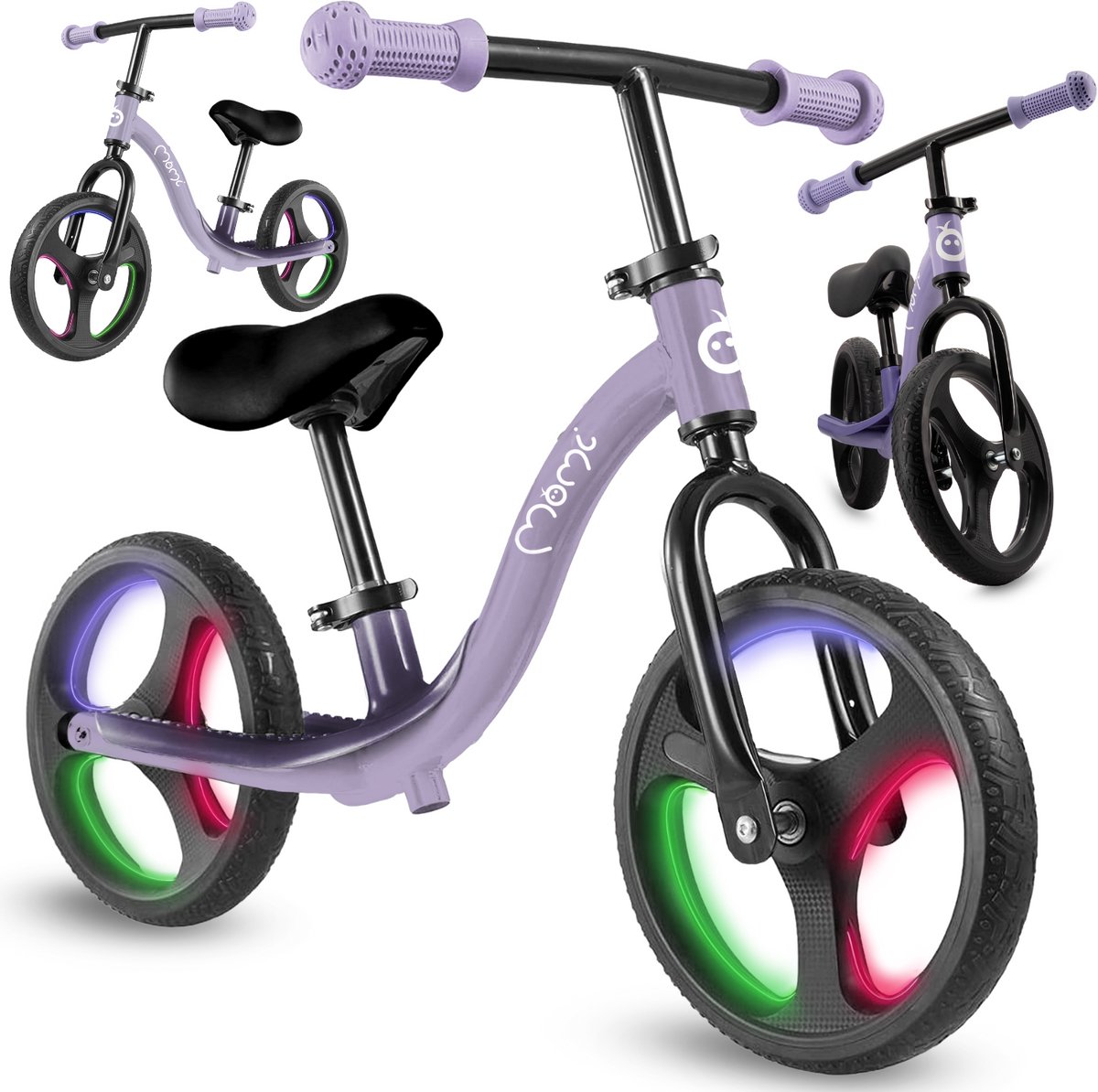 MoMi ISOKA Loopfiets met LED-wielen, Verstelbaar Zadel en Stuur – Zonder Pedalen - Paars Loopfiets kopen online