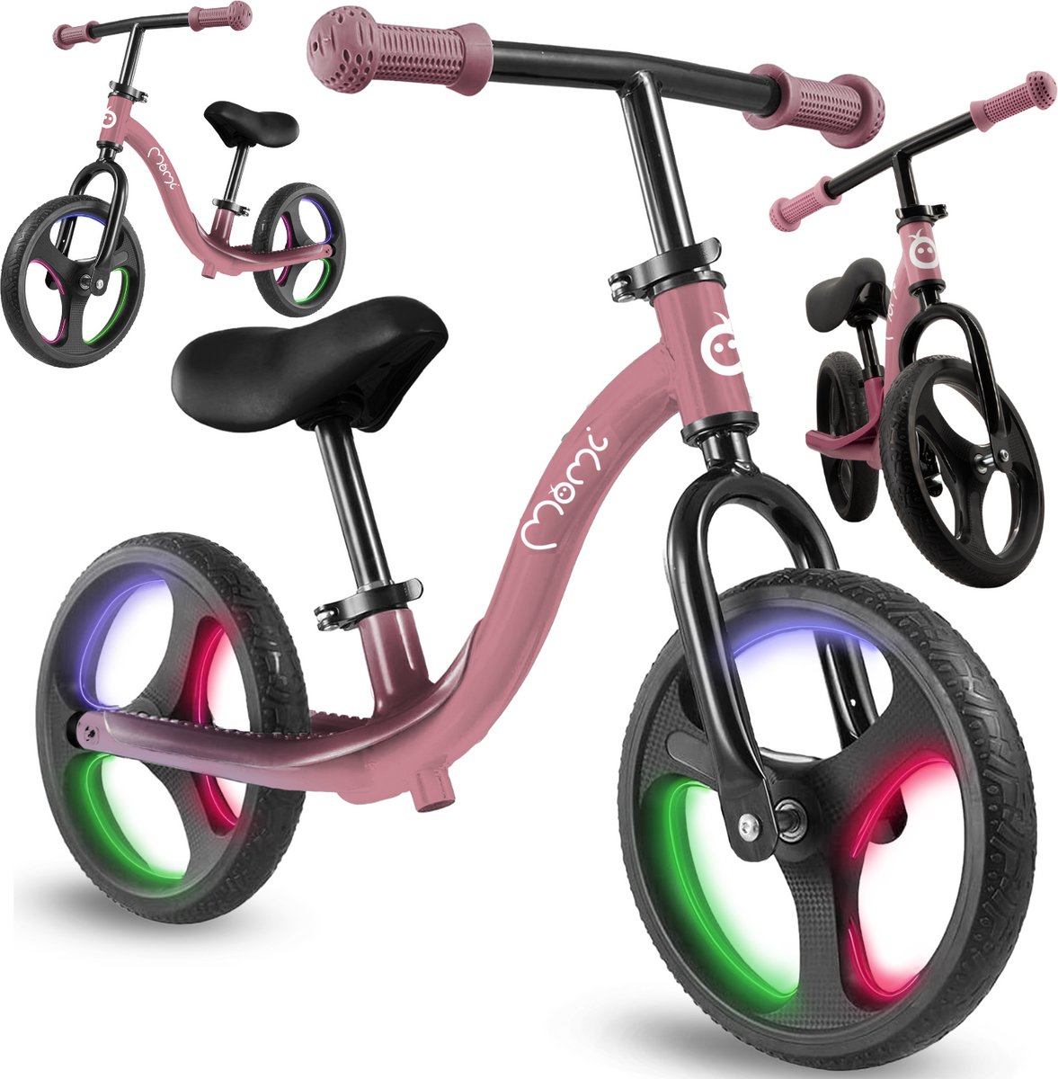 MoMi ISOKA Loopfiets met LED-wielen, Verstelbaar Zadel en Stuur – Zonder Pedalen - Roze Loopfiets kopen online