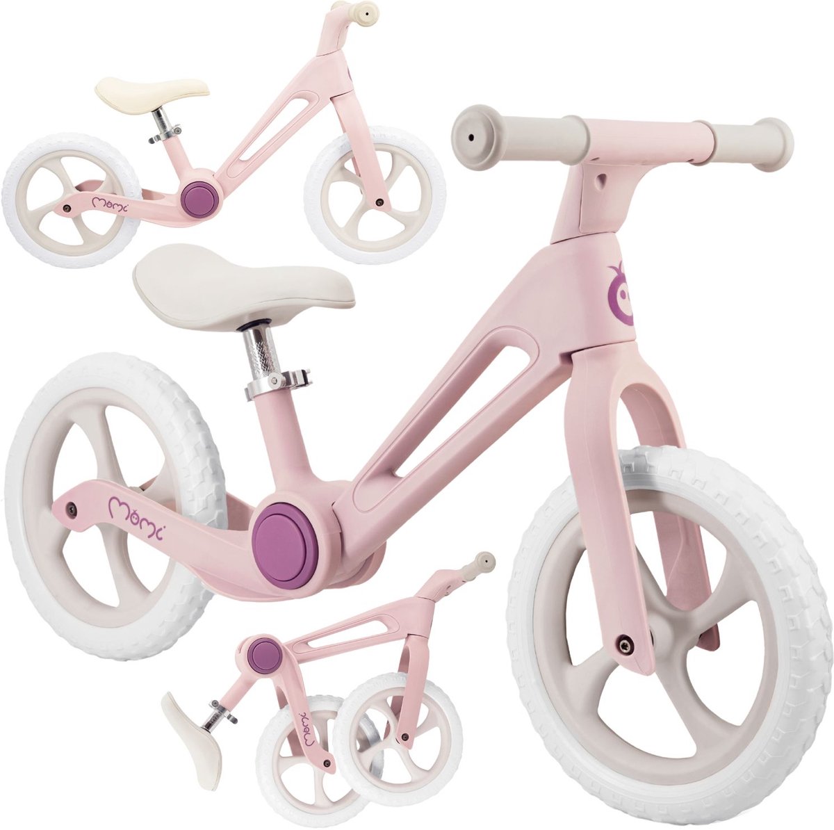 MoMi NORU - Loopfiets - Opvouwbaar - 12 inch - Verstelbaar Zadel - Roze Loopfiets kopen online