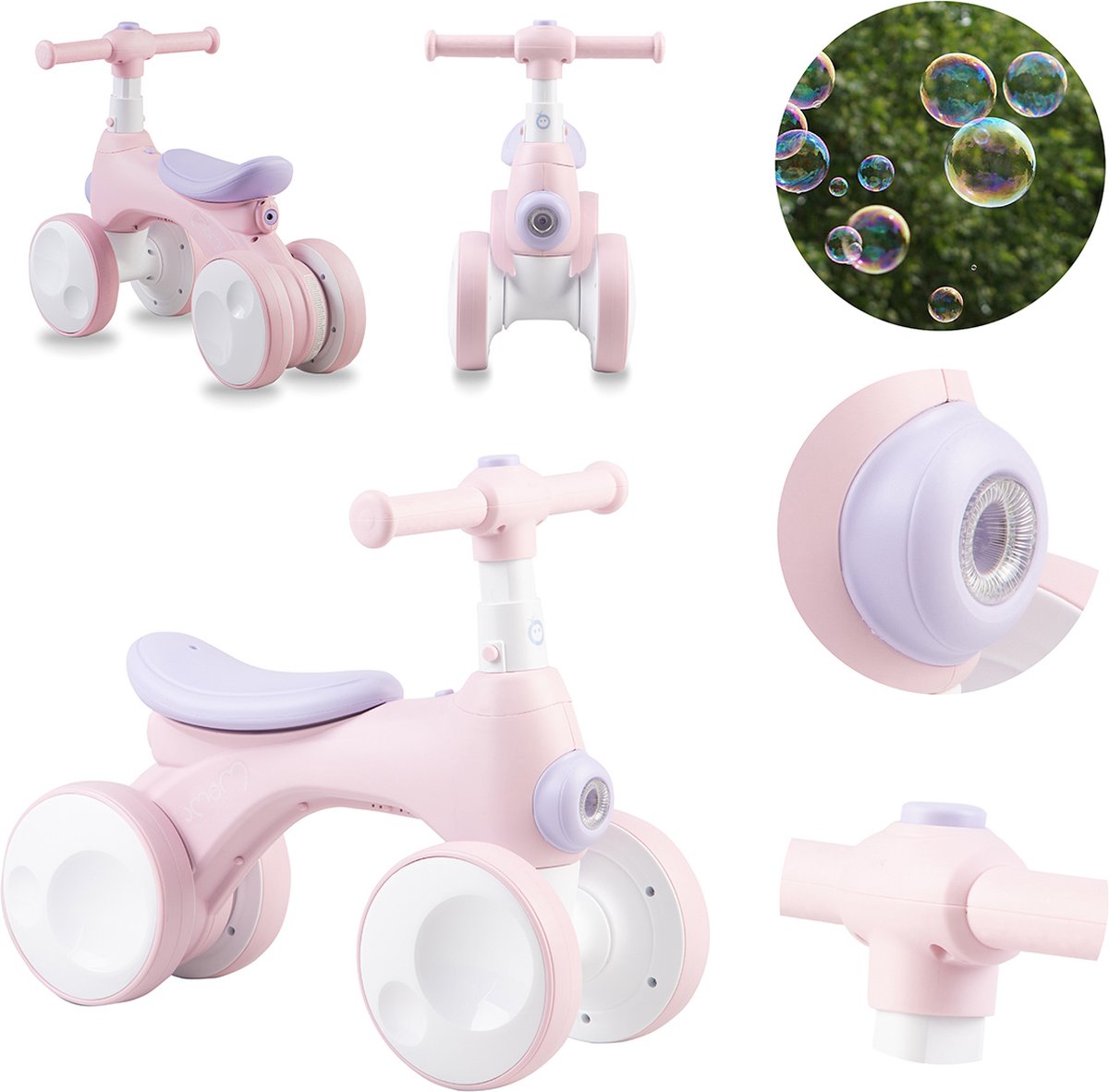 MoMi Tobis - Loopfiets - Balance Bike - Met Bellenblaas, Licht & Claxon - 18 maanden tot 3 jaar - Roze Loopfiets kopen online