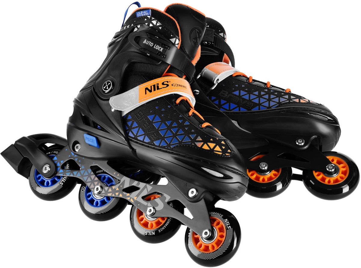 nils extreme brave serie 2 in 1 rolschaatsen en schaatsen blauw oranje maat l 39 43