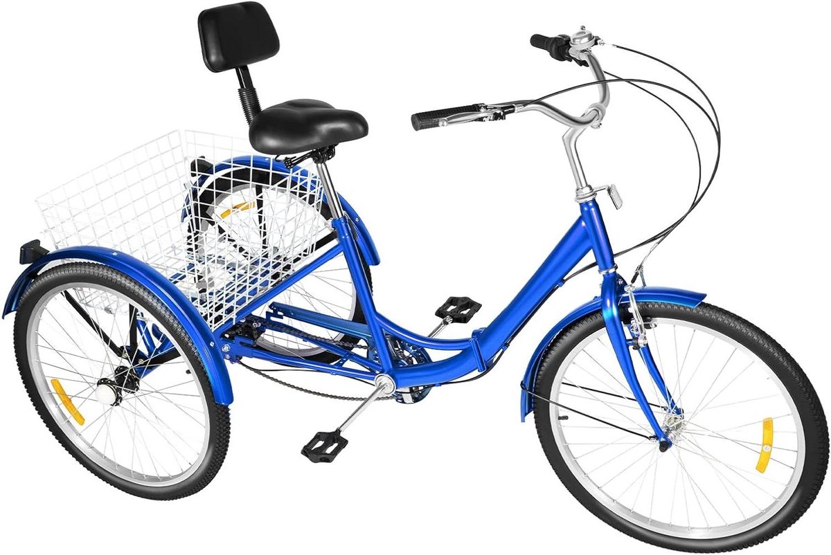 Opvouwbare driewieler - Comfortabele fiets - Boodschappen doen - 7 versnellingen - 210 kg draagvermogen - Blauw Driewieler kopen online