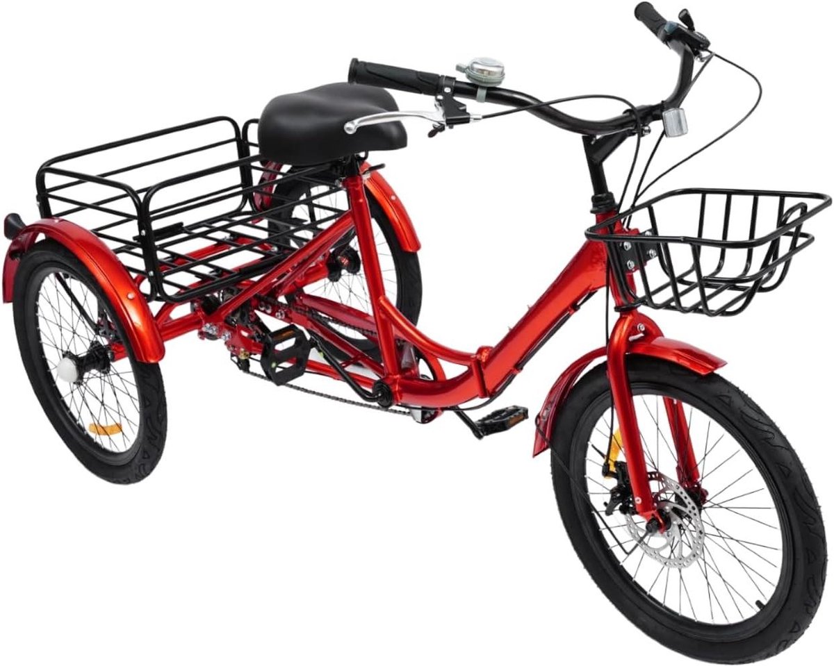 Opvouwbare driewieler - Driewieler volwassenen - Winkelen en vrije tijd - 7 versnellingen - 20 inch - Rood Driewieler kopen online