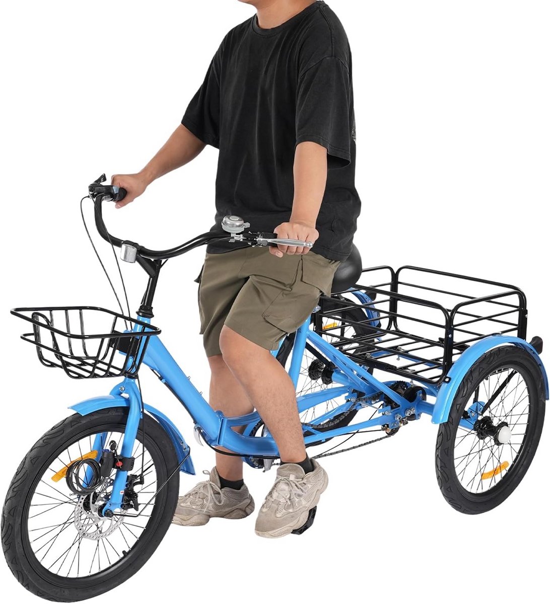 Opvouwbare Driewieler - Driewieler voor volwassenen - Boodschappen vervoeren - 7 Versnellingen - 20 Inch Wiel - Blauw Driewieler kopen online