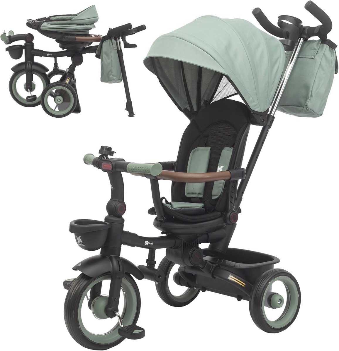 opvouwbare driewieler kinderdriewieler babyfiets buiten spelen groeit mee met kind 60x40x77 cm donker groen