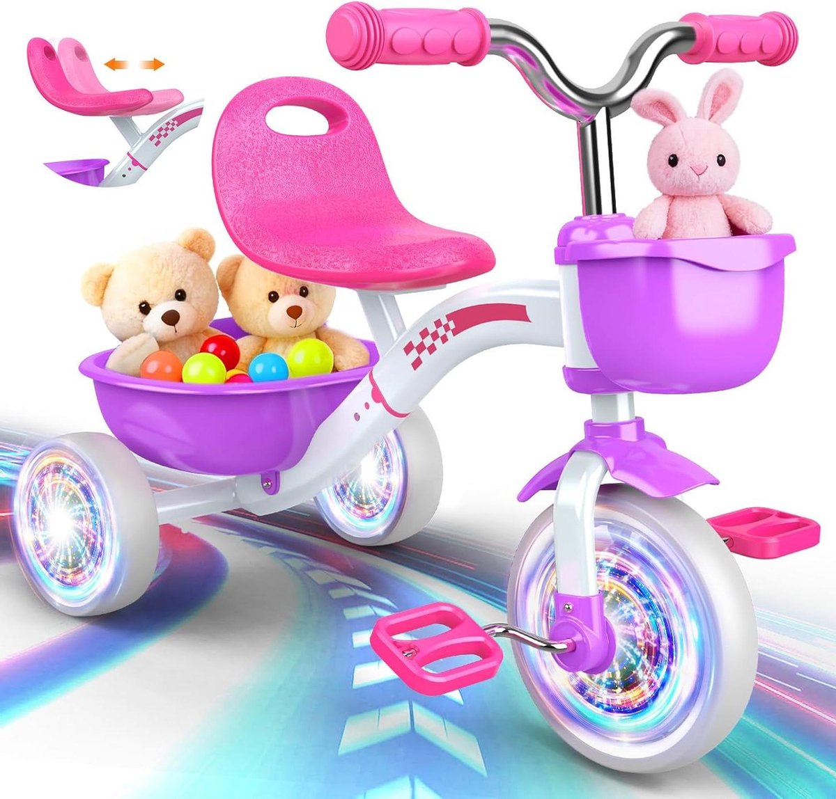 peuter driewieler kinderfiets baby buiten spelen groeit mee met kind 4 niveaus verstelbaar paars