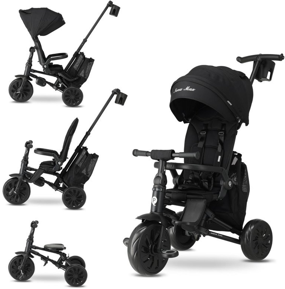 Qplay Nova Max Driewieler met Duwstang - Opvouwbare Peuterfiets - 5-in-1 - Zwart Driewieler kopen online