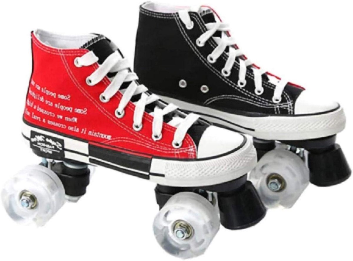 rolschaatsen dubbele rij quadschaatsen outdoor beginners leren lichtgevende wielen 35 44 zwart geel rood