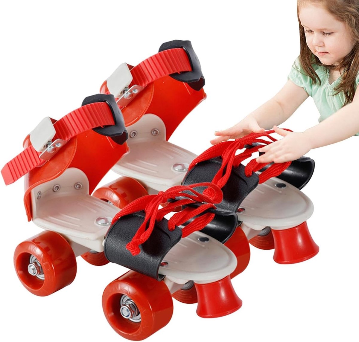 Rolschaatsen Kinderen - Quad skates Skeelers - Buiten Spelen - Verstelbaar Over Schoenen - Diverse Maten - Rood Rolschaatsen kopen online