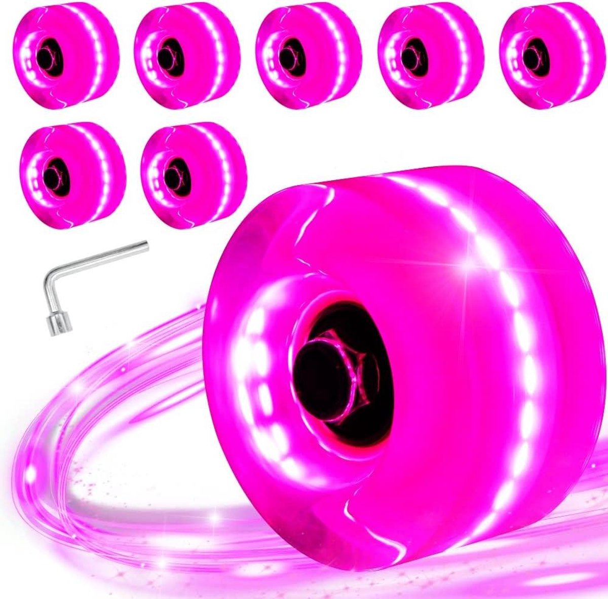 Rolschaatswielen Set - Lichtgevende Wielen - Avond Schaatsen - Zelf Opladend Licht - 8 Stuks 32x58mm - Roze Rolschaatsen kopen online