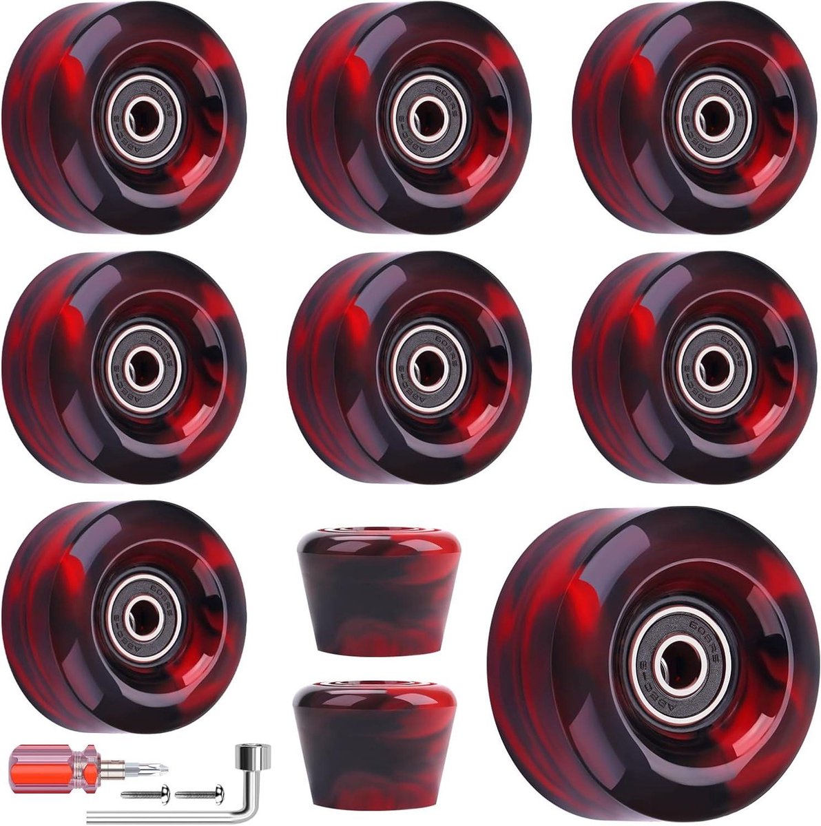 rolschaatswielen set vervangende wielen skeeleren binnen buiten met lagers teenstoppers 8 stuks 32mm mix rood