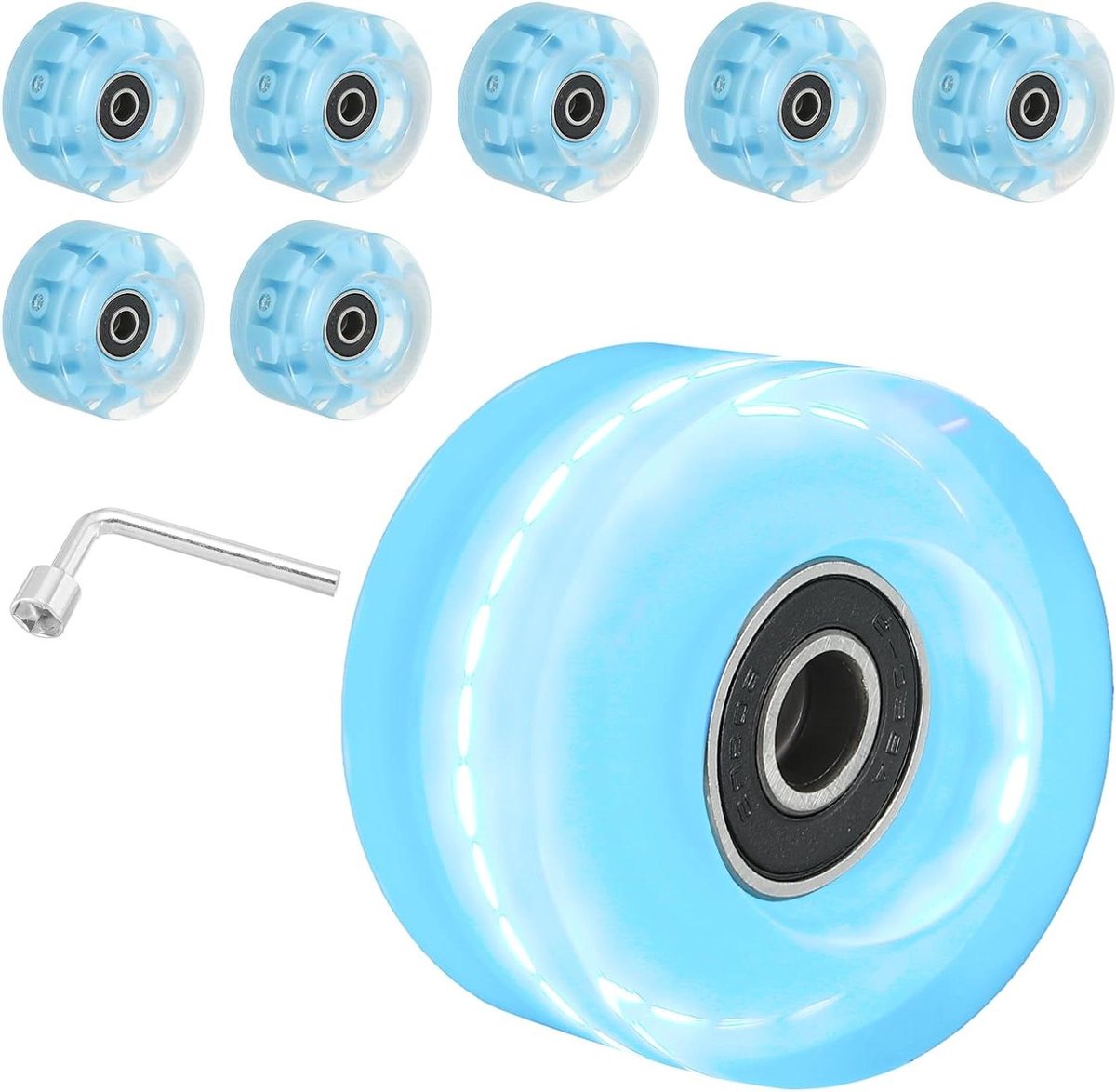 Rolschaatswielenset - Cruiser wielen - Buiten rijden - Ingebouwde knipperlichten - 8-pack 58mm - Blauw Skateonderdeel kopen online