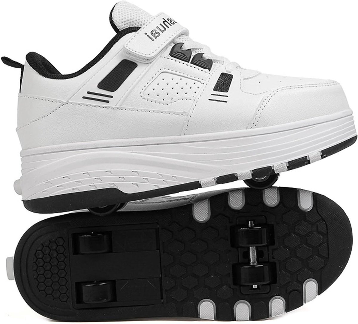 Rolschoenen Kinderen - Sneakers met wielen - Buiten spelen - Afneembare wielen - Maat 31-42 - Wit Zwart Rolschaatsen kopen online