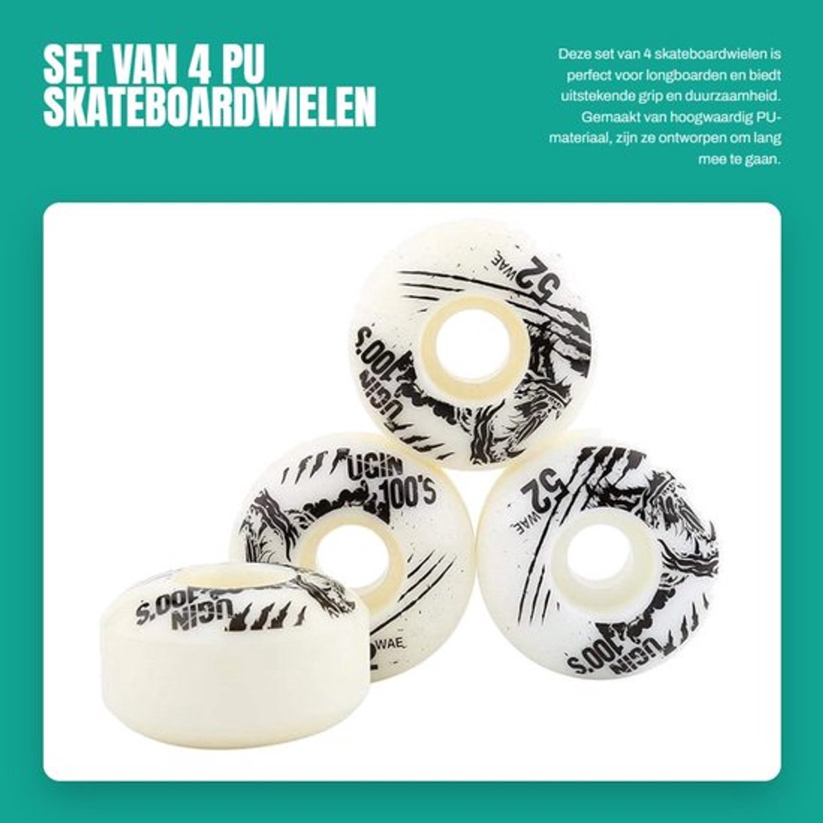 Set van 4 PU Skateboardwielen 52mm x 30mm Skateonderdeel kopen online