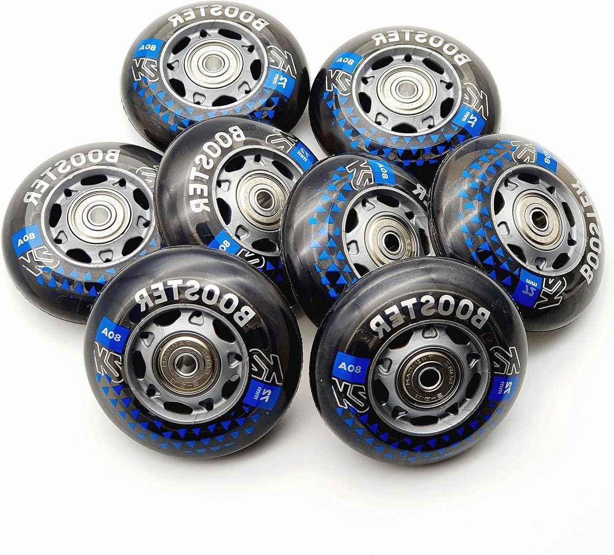 skate wielen set inline onderdelen fitness skaten compleet voorgemonteerd 72 mm 80a zwart