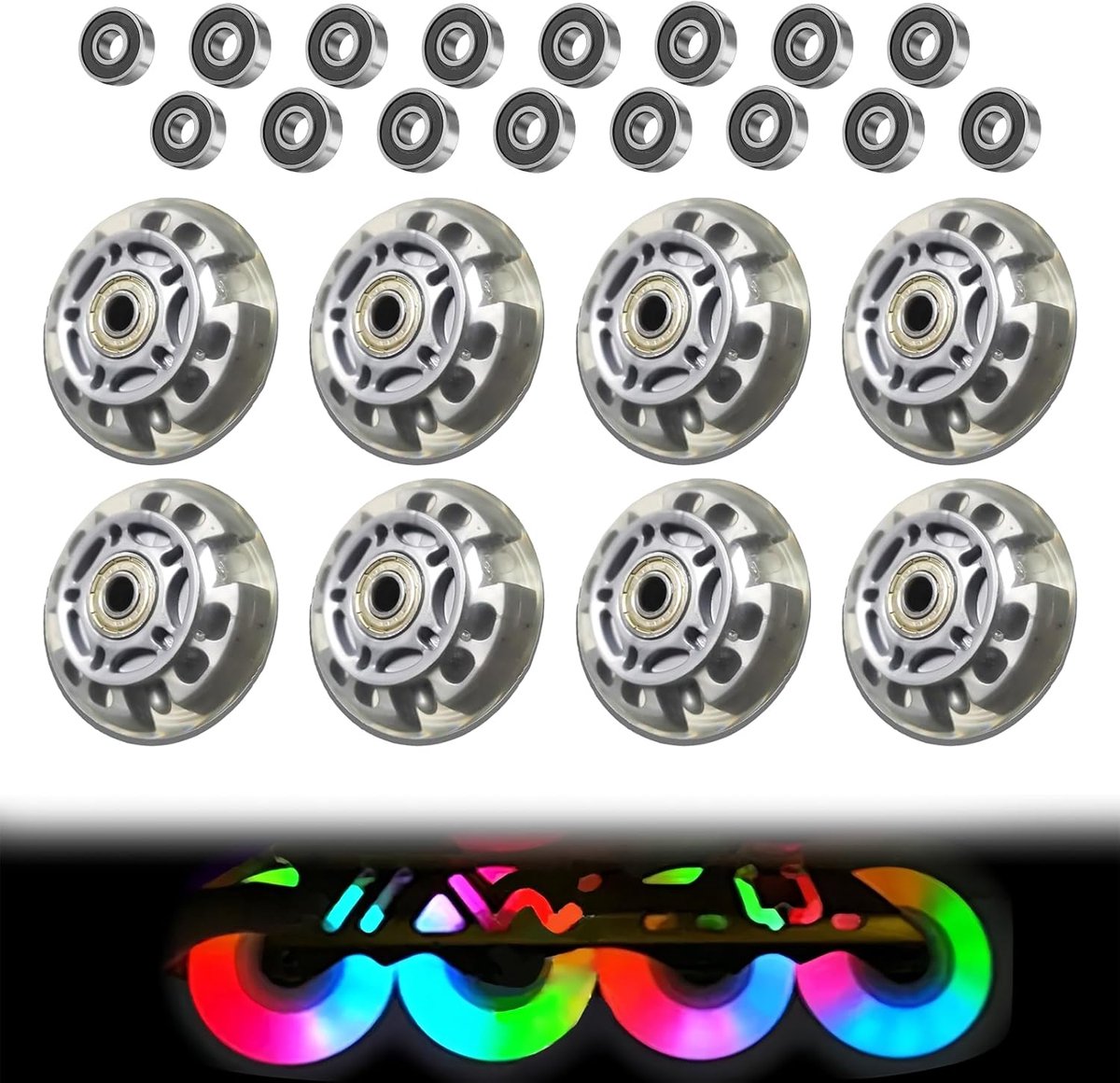 Skate wielen - Vervangende rollers - Snel schaatsen - Hoge kwaliteit PU - 72mm 8 stuks - Zilver transparant Skateonderdeel kopen online