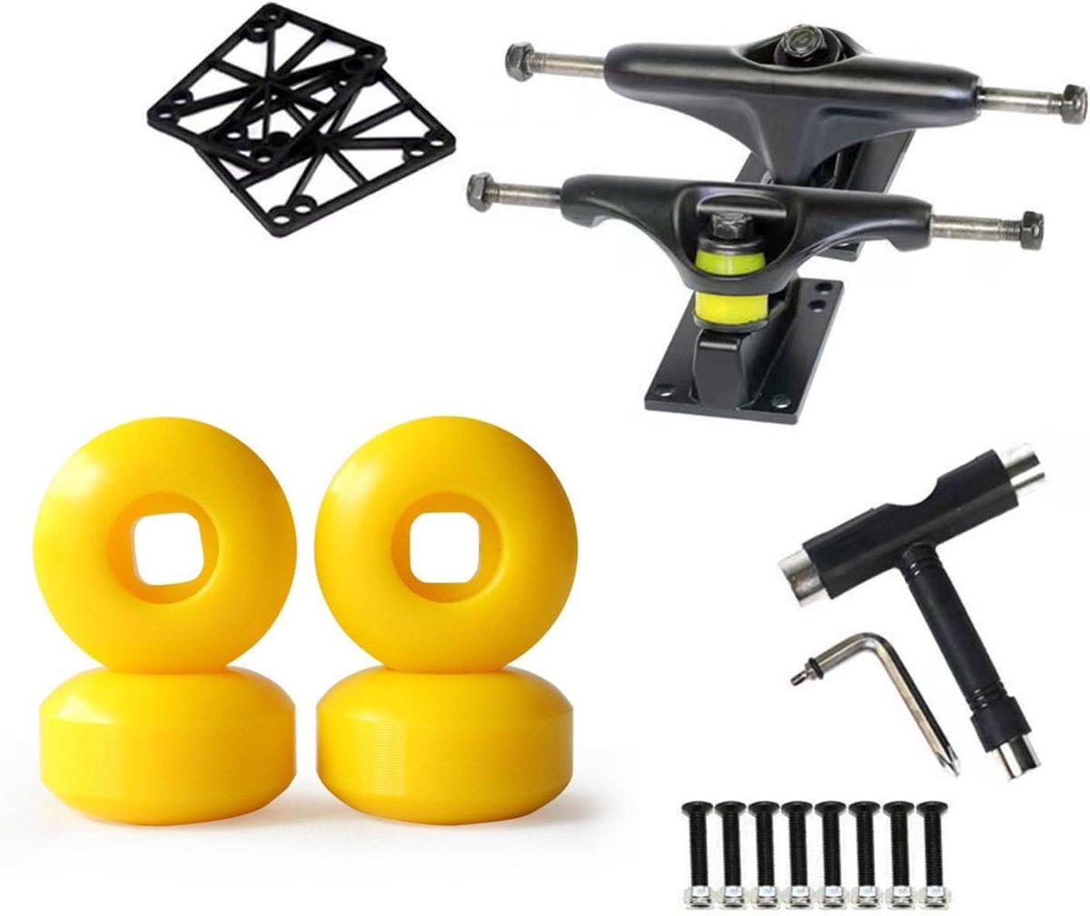 skateboard assen wielen onderdelen set skateboarden onderhoud abec 9 lagers 52 mm wielen geel