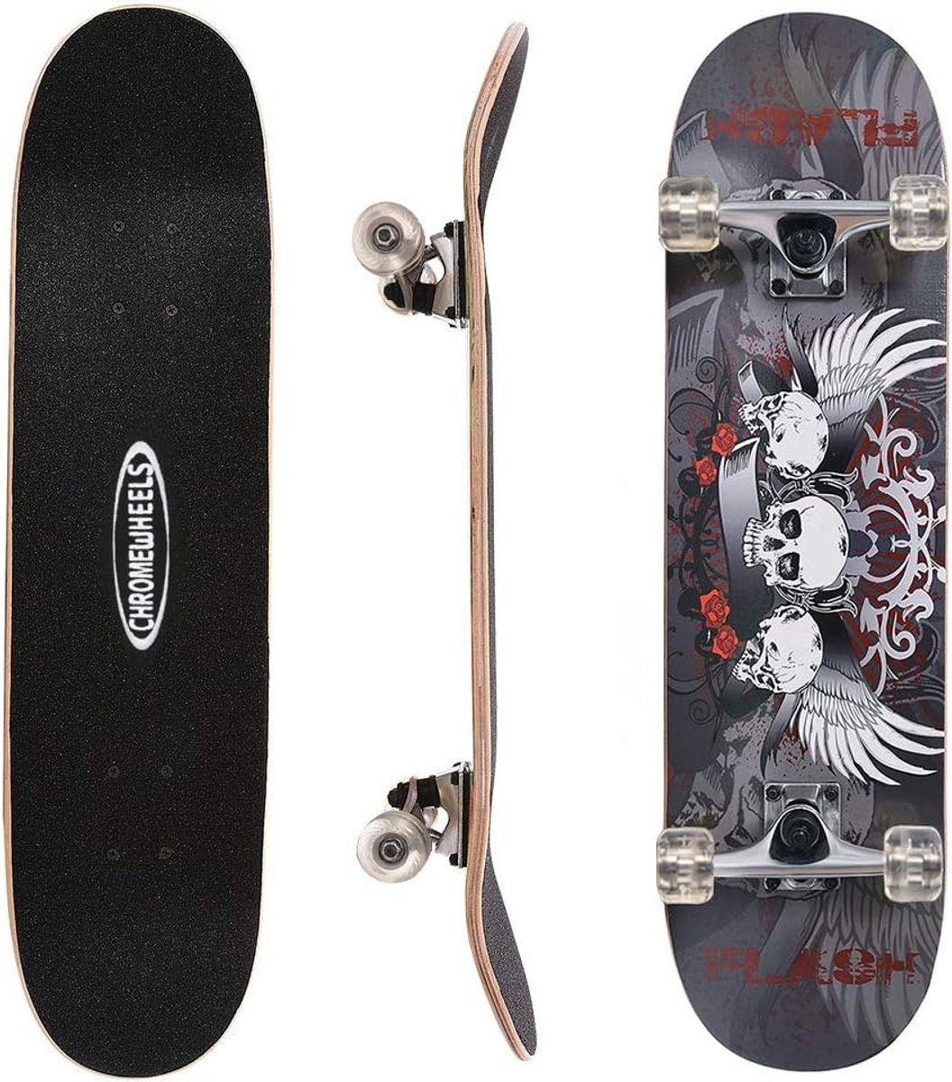 Skateboard Cruiser - Longboard Dek - Stunt Tricks - Dubbel Kick Concave - 31 inch - Grijs Skateonderdeel kopen online