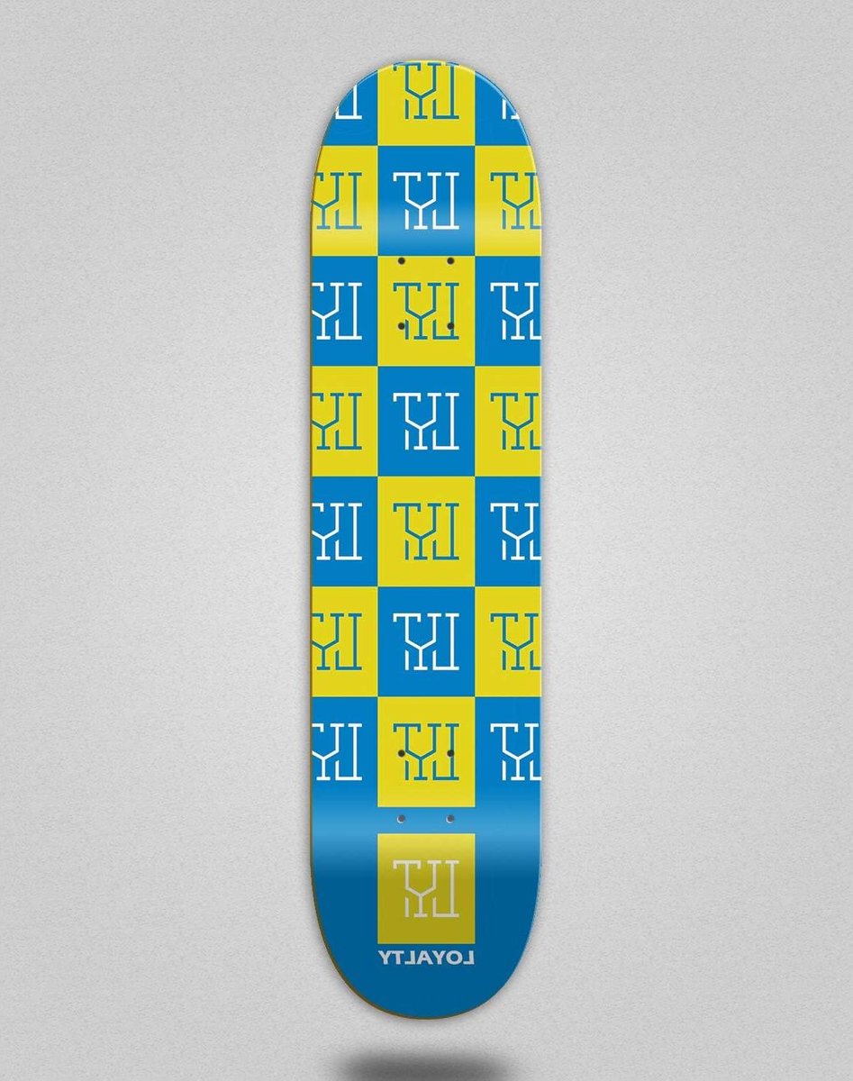 Skateboard Deck - Skate Deck - Skateboarden - Vierkant Patroon - 8.0 inch - Blauw Geel Skateonderdeel kopen online