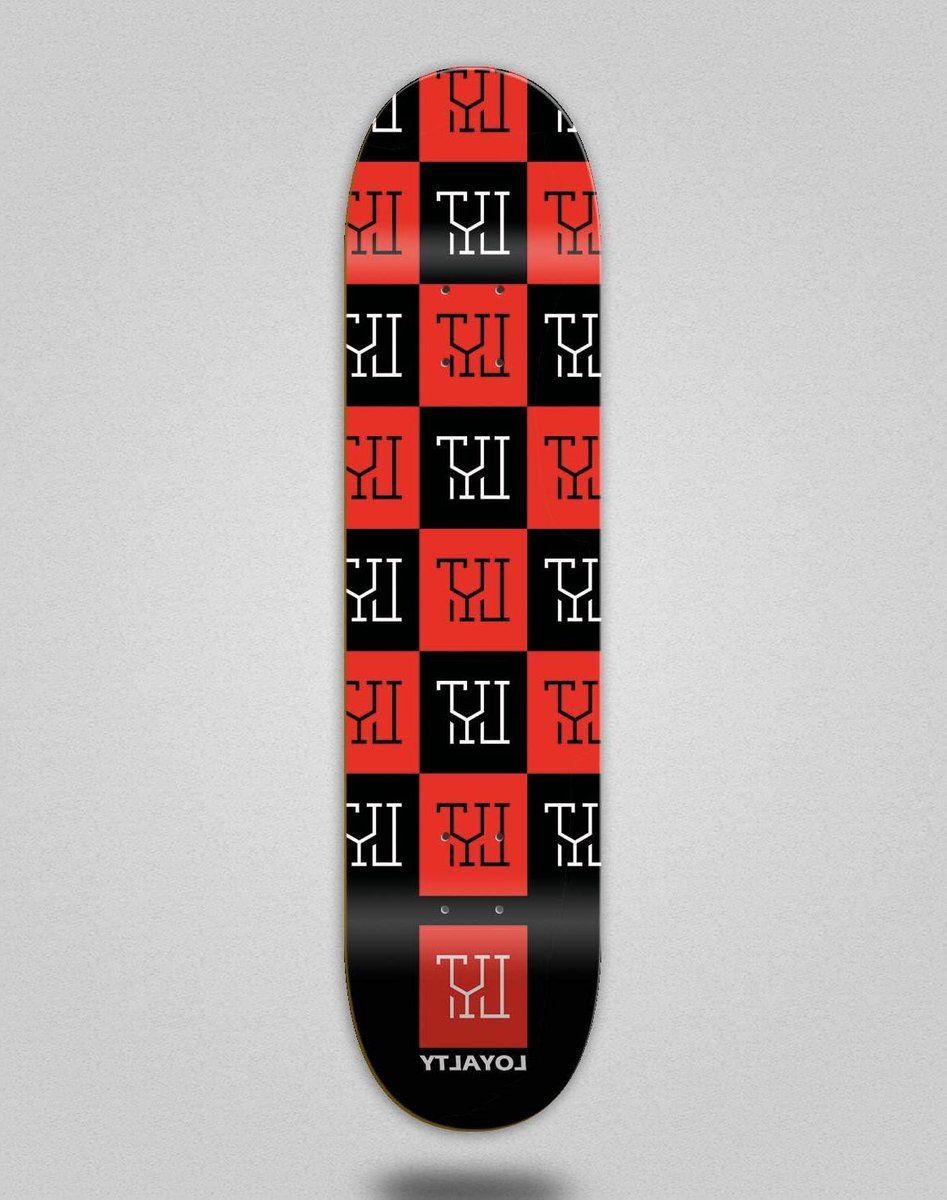skateboard dek deck plank street skateboarding loyalty squares design 8 25 inch zwart rood