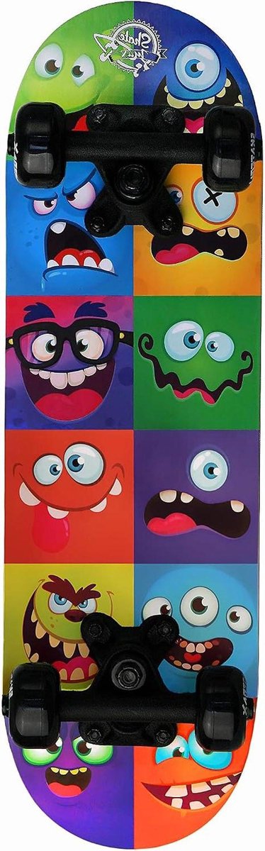 skateboard junior kinder skateboard buiten spelen houten trucks aluminium 51 x 13 cm monster face