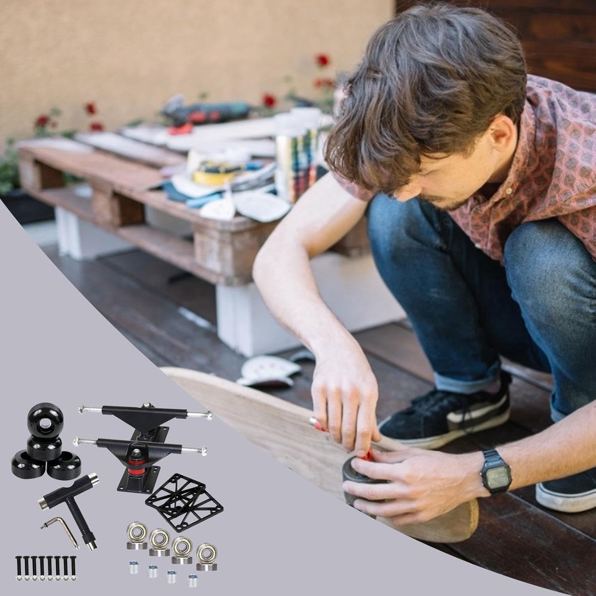 skateboard onderdelen set trucks en wielen street skaten complete set 8 0 inch zwart
