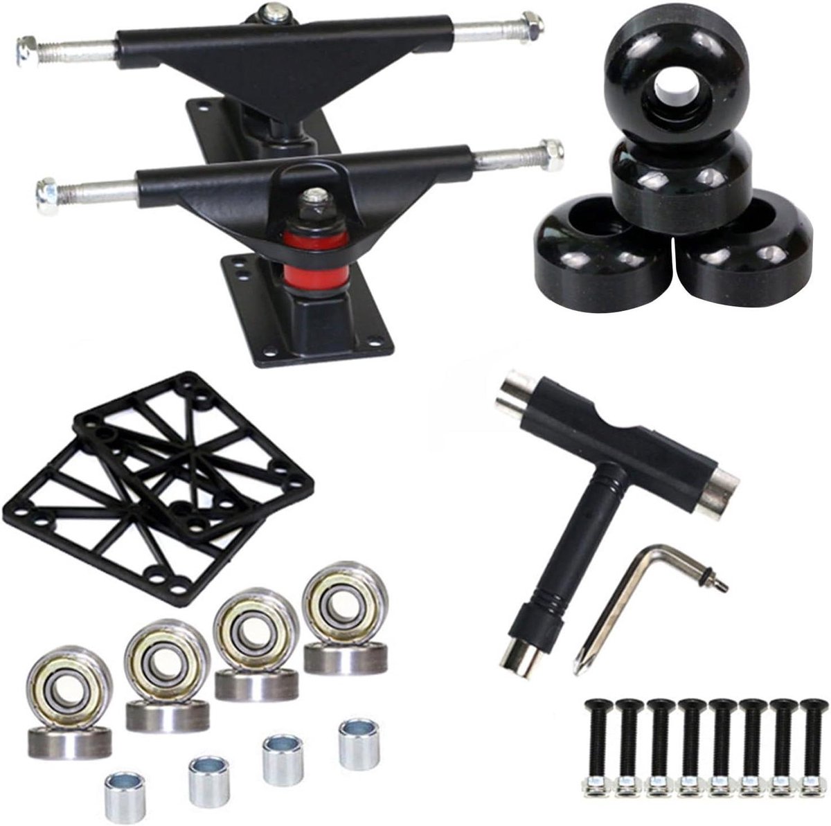 skateboard onderdelen set trucks wielen lagers skateboarden onderhoud complete combo kit 52mm wielen zilver zwart