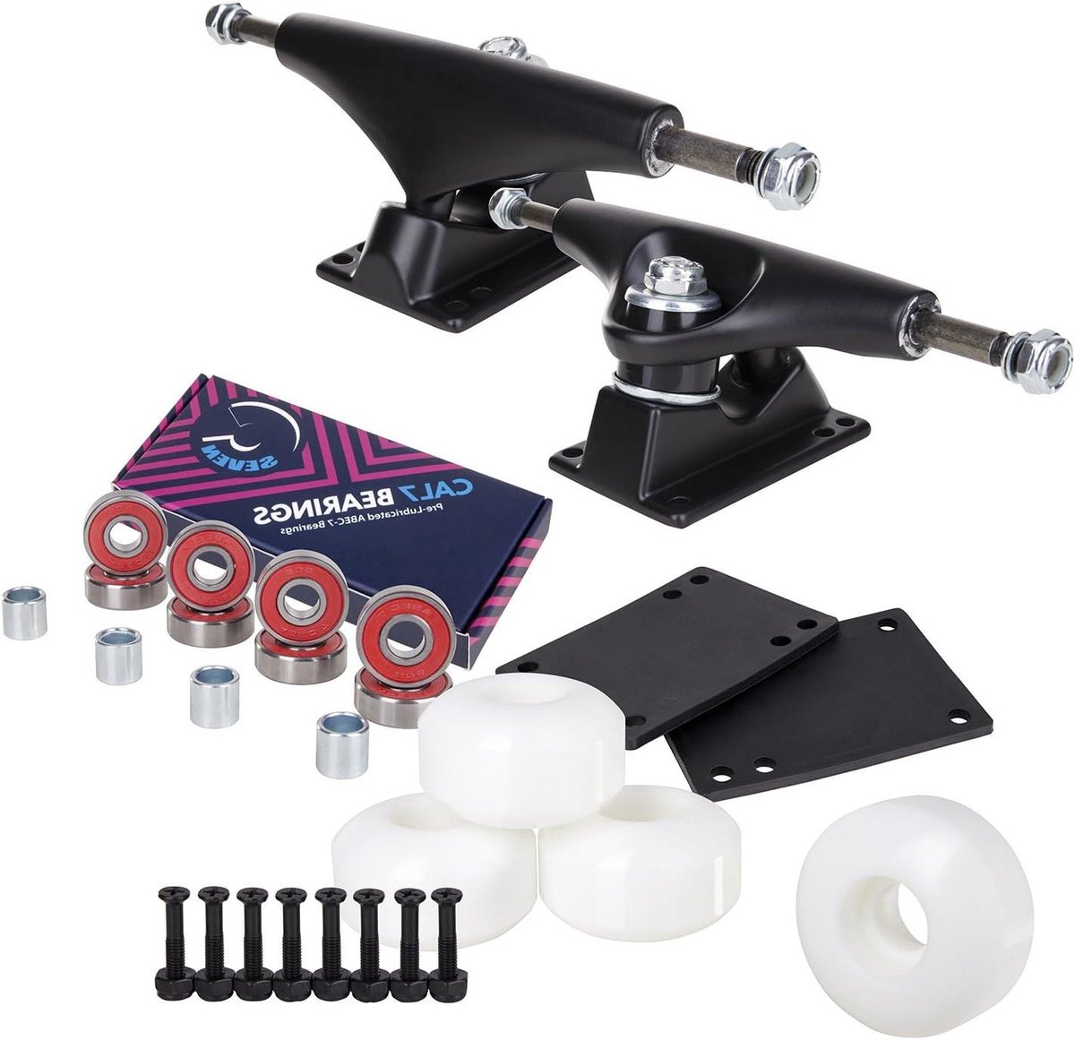 skateboard onderdelen set trucks wielen lagers skateboarden schokabsorberende pads 139mm trucks 52mm wielen zwart wit