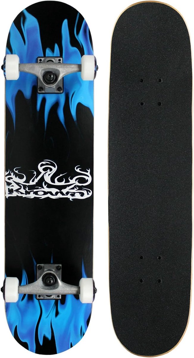 skateboard rookie compleet skateboard skateboarden esdoornhout constructie one size blauwe vlam