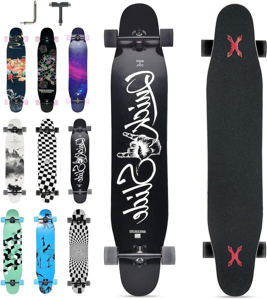 Skateboard - Skate board - Straat cruisen - Concave dubbele kick - 106 x 20 cm - Zwart wit Skateonderdeel kopen online
