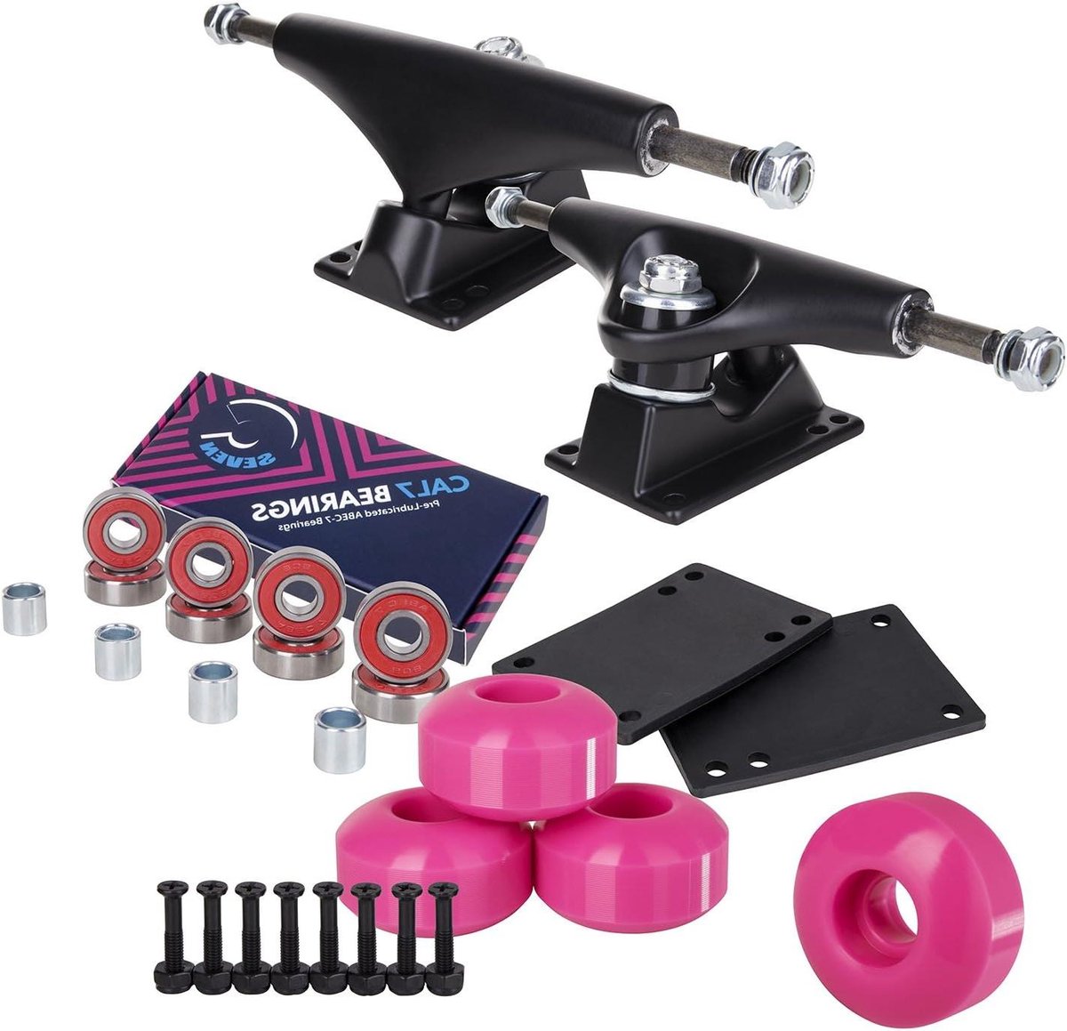 skateboard truck set onderstel skateboard skateboarden met riser pads 139mm zwart roze
