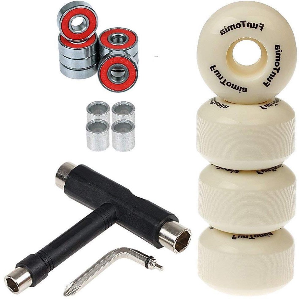 skateboard wielen onderdelen set skateboarden inclusief gereedschap 53 mm wit