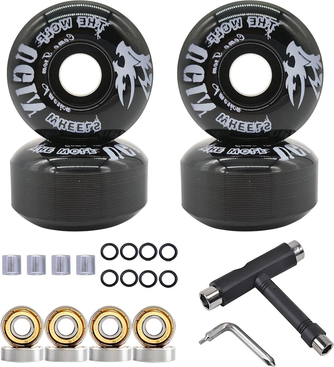 skateboard wielen wiel set straat tricks inclusief gereedschap 52mm 95a zwart