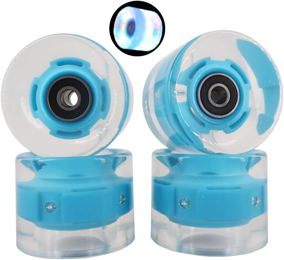 Skateboardwielen met lagers - Cruiser wielen - Straat cruisen - Geïntegreerde LED's - 60mm - Helder blauw Skateonderdeel kopen online