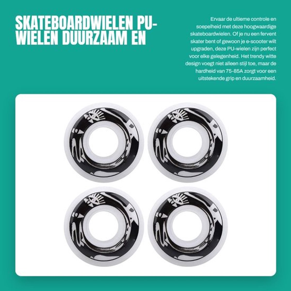 skateboardwielen set van 4 elastische pu wielen hardheid 75 85a duurzaam wit wit met patroon goede mobiele besturing