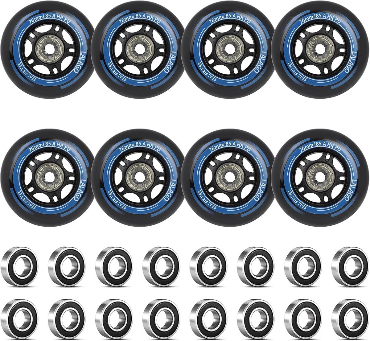 Skeelerwielen Set - Reservewielen Inline - Snel Skaten - ABEC 9 Lagers - 8 Stuks 76 mm - Zwart Skateonderdeel kopen online