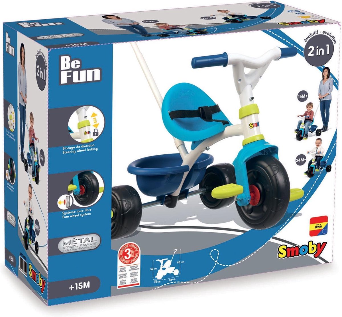 Smoby Be Fun - Driewieler met duwstang - vanaf 15 maanden - blauw Driewieler kopen online