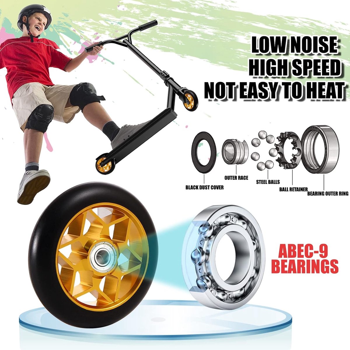 SnelShoppen - 110mm Stunt Scooter Wielen, 2 Stuks, Lichtgewicht Aluminium Kern, ABEC 9 Lager, Goud, Vervangingswielen voor Stunt Scooter, Geschikt voo Step kopen online