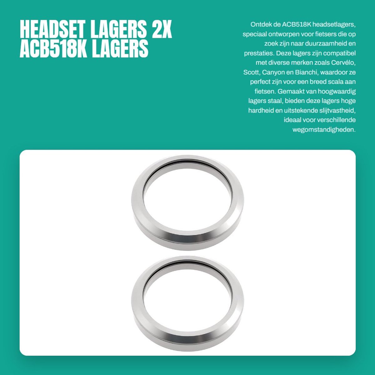 Solidchoice - Headset Lagers - 2x ACB518K lagers - Hoogwaardige prestaties - 40x51.5mm - Geschikt voor fietsmerken - Cervélo en Bianchi Skateonderdeel kopen online
