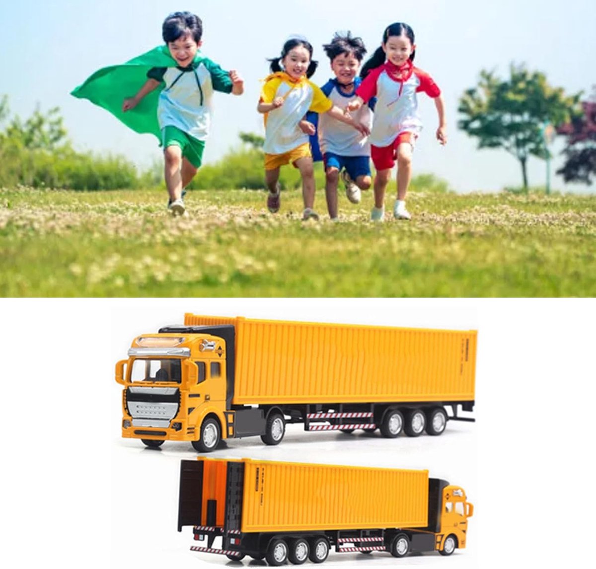speelgoed containerwagen speelgoedtruck pull back wagen kinderspel realistische details 38 x 12 x 8 cm geel