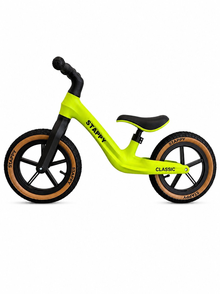 stappy classic loopfiets lime groen 12 inch luchtbanden vanaf 2 jaar lichtgewicht 3kg verstelbare zadel