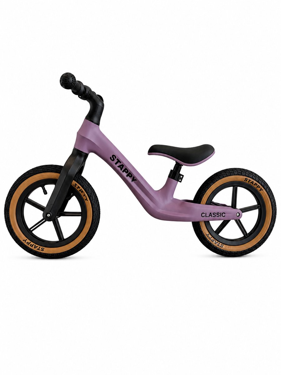 stappy classic loopfiets paars 12 inch luchtbanden vanaf 2 jaar lichtgewicht 3 kg verstelbare zadel