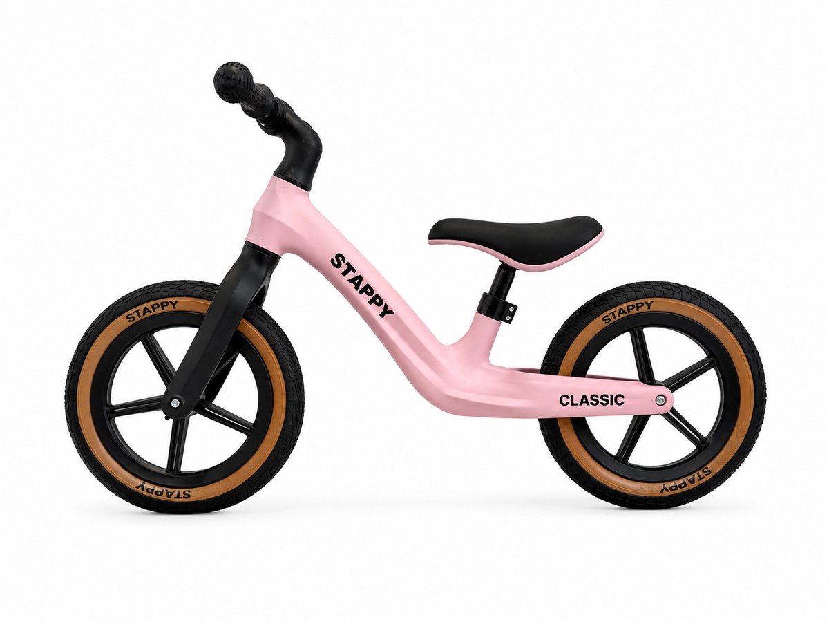 Stappy Classic Loopfiets Roze - 12 inch luchtbanden - vanaf 2 jaar - lichtgewicht 3 kg - verstelbare zadel Loopfiets kopen online