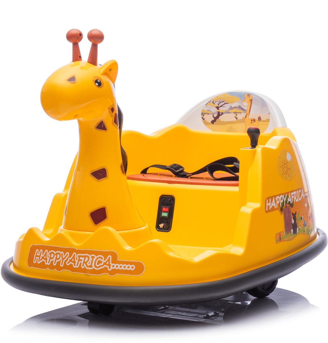 triumpunpre elektrische kinder botsauto 6v giraffe design 360 rotatie bluetooth led geel 2 5j max 30kg