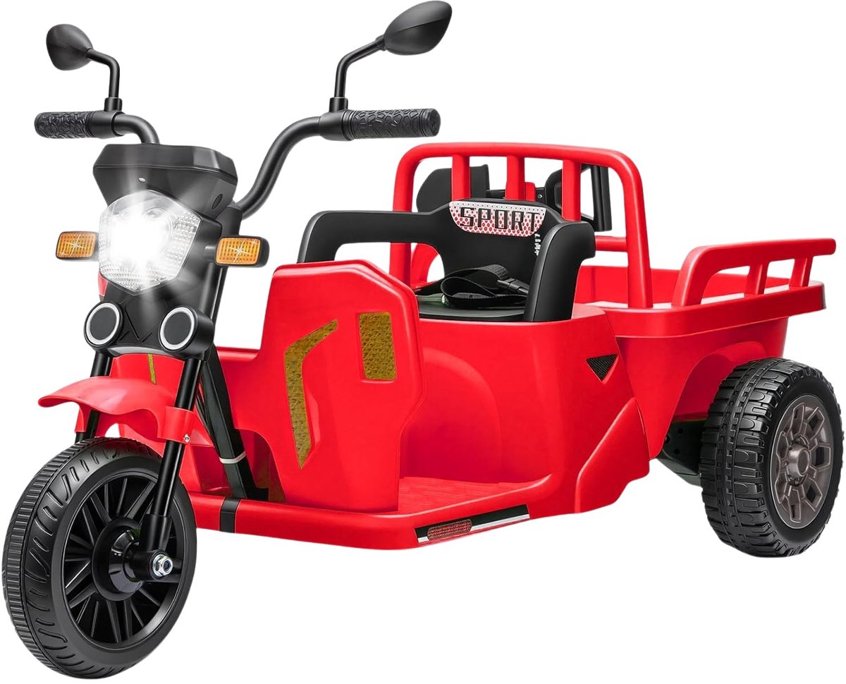 Triumpunpre - Elektrische Kindermotor 12V - Aanhanger & Schep - Afstandsbediening - Bluetooth & LED (Rood, 3-6j) Speelgoedaccuvoertuig kopen online