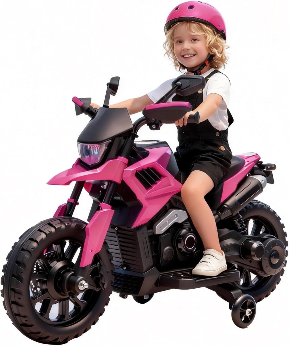 triumpunpre elektrische kindermotor 6v met steunwielen 3 verstelbare snelheden elektrisch voertuig voor kinderen tot 6 km u magenta